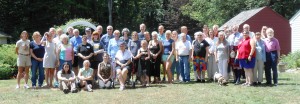 Family members gather on the Holliston, MA Historical Society grounds